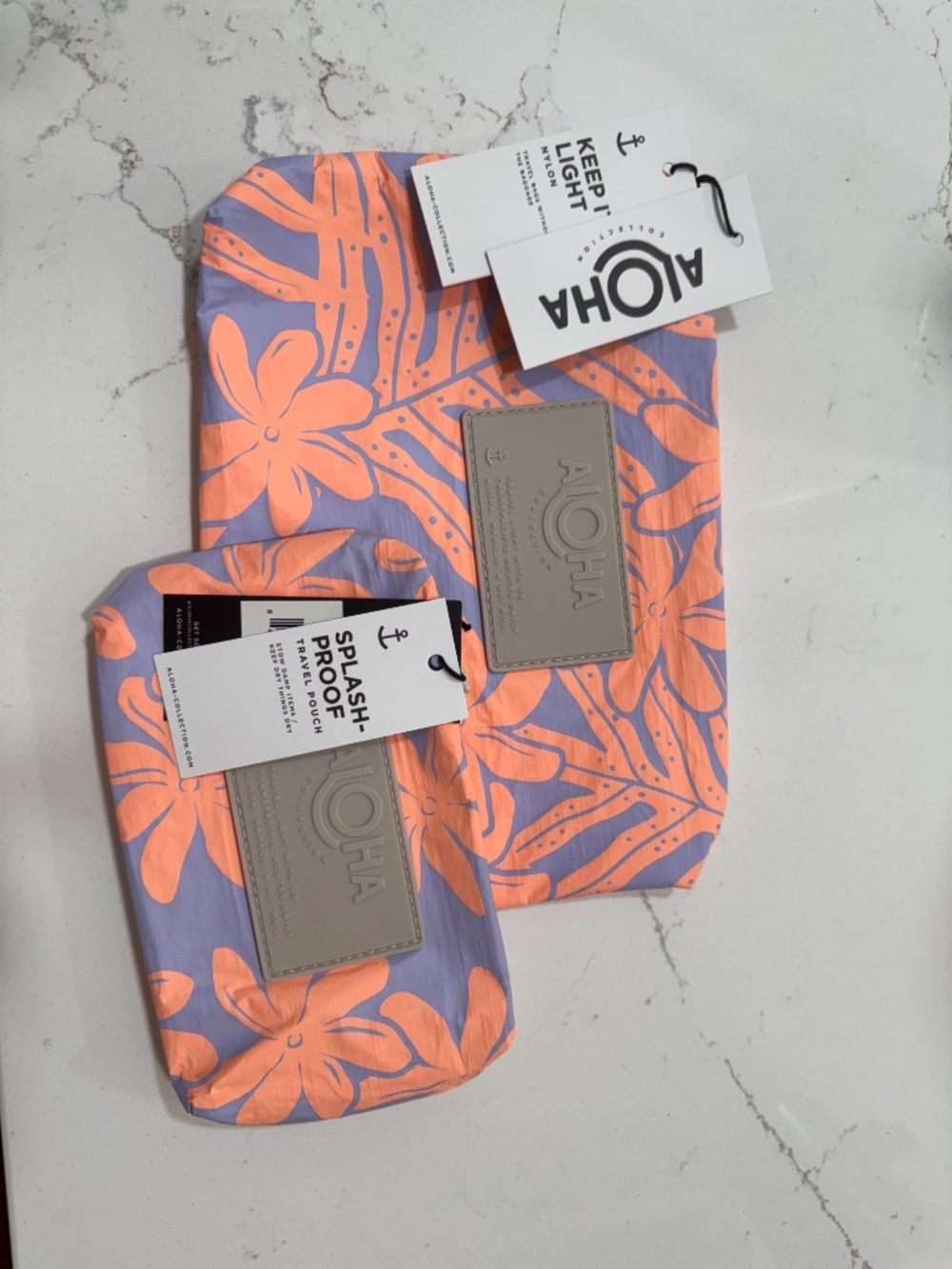 ALOHA Collection Small & Mini Pouch SET Laua'e Periwinkle & Peachy  BNWT - Picture 5 of 6